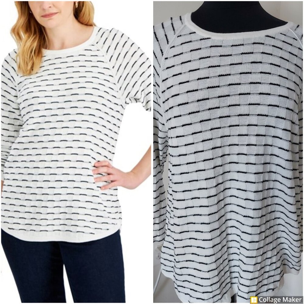 Karen Scott  textured striped sweater. Sz XL. 100% Cotton